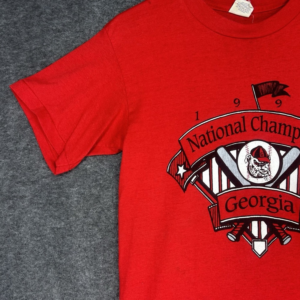 VTG Georgia Bulldogs Shirt Mens S (tag M) Red 1990 Baseball National Champions - Picture 4 of 13